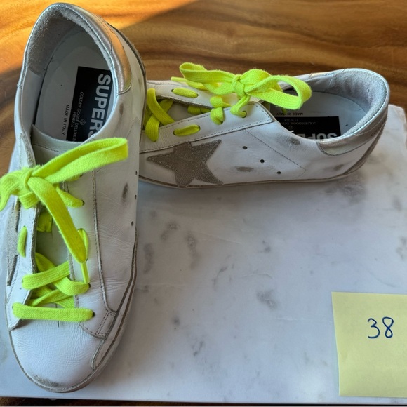 Golden Goose Superstar White Sneakers with Neon Laces